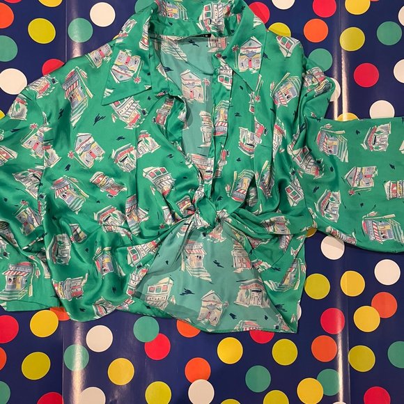 Zara Cropped Tie Front Top Size Medium - Picture 2 of 4